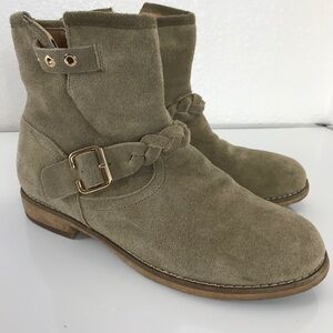 SKECHERS ankle block heel boots 8 womens beige sage suede leather western Boho